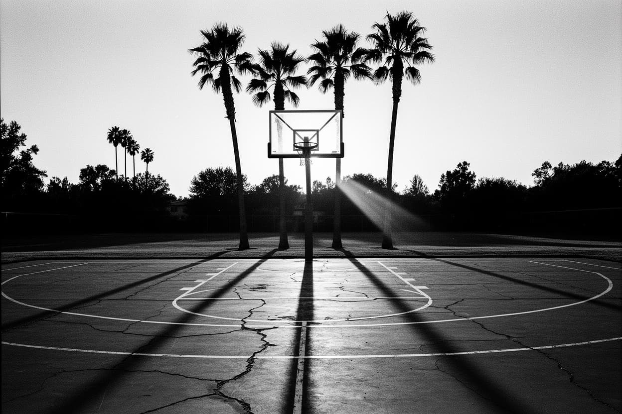 An empty outdoor court at golden hour